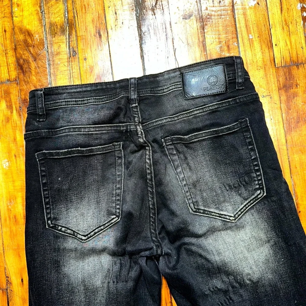 Platini Jeans Women's Size 30 Black Denim Skinny Leg Heavily Distressed‎ Ripped